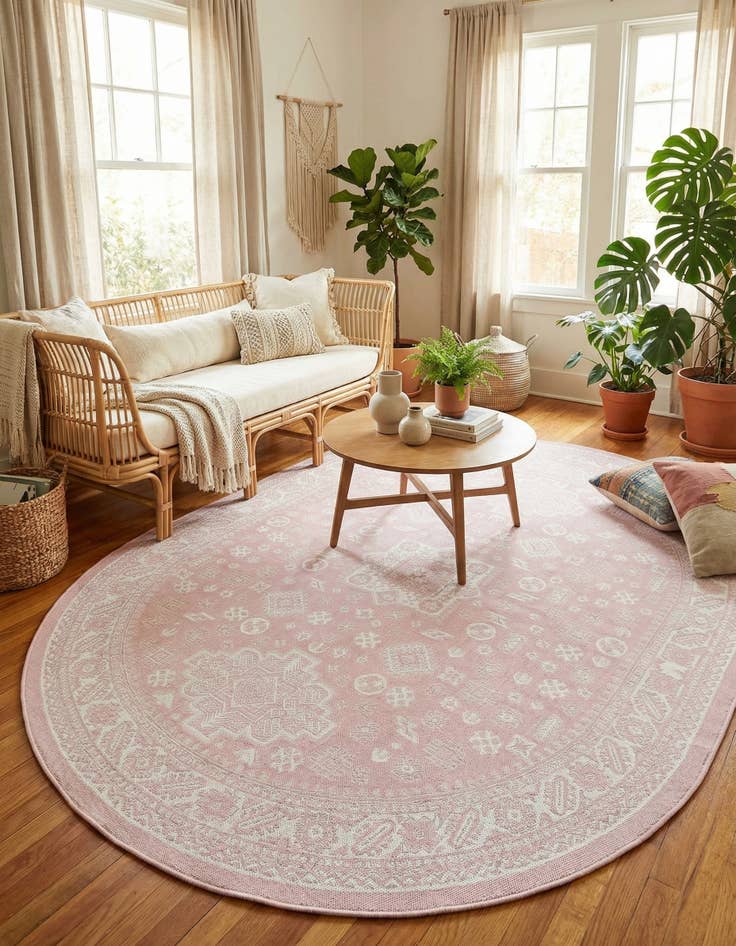 Detail image of 7' 10 x 10'  Washable Aztec Indoor / Outdoor Oval Rug