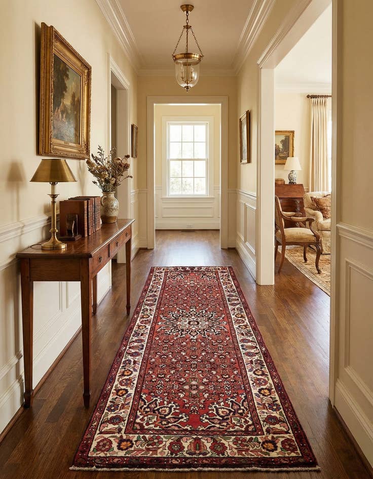 Detail image of 4' x 9' 6  Hand Knotted Hossainabad Persian Wool Runner Rug