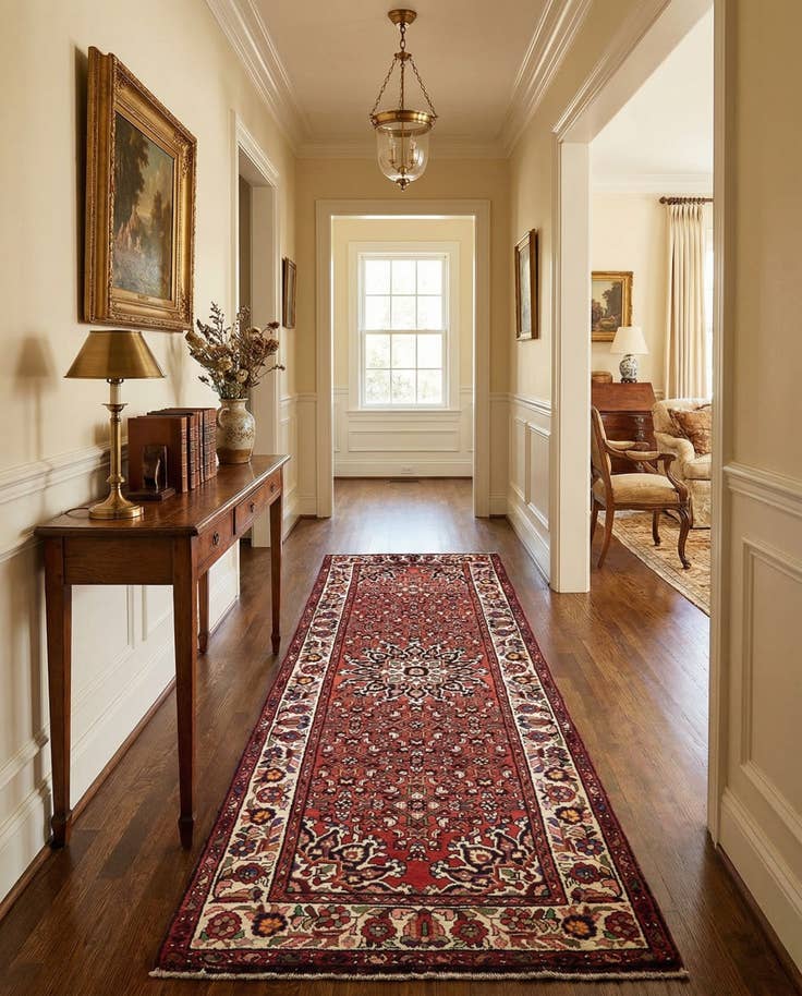 Detail image of 4' x 9' 6 Hand Knotted Hossainabad Persian Wool Runner Rug