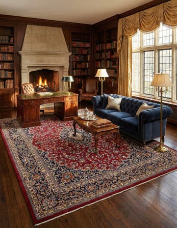 10' x 13' Hand Knotted Mashad Persian Wool Rug