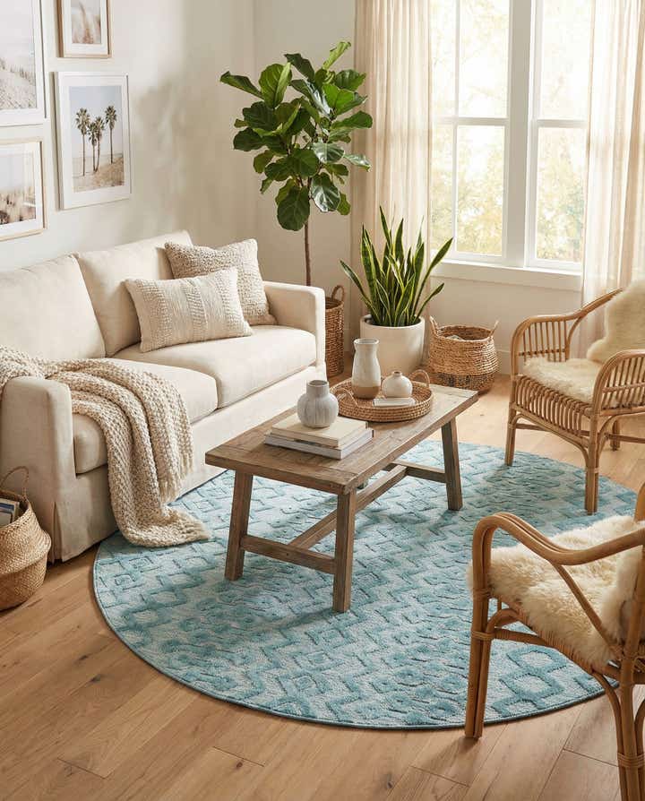 7' x 7' Easy-Clean Trellis Textured Indoor / Outdoor Round Rug