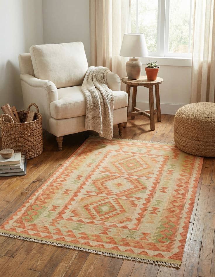 Detail image of 3' 2 x 5'  Hand Woven Kilim Waziri Wool Rug