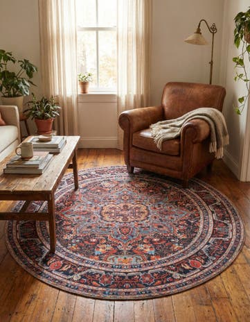 Burgundy Washable Timeless Round Rug