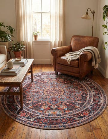 Burgundy Washable Timeless Round Rug