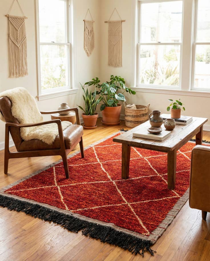 Detail image of 4' 2 x 6' 5 Hand Knotted Moroccan Wool Rug