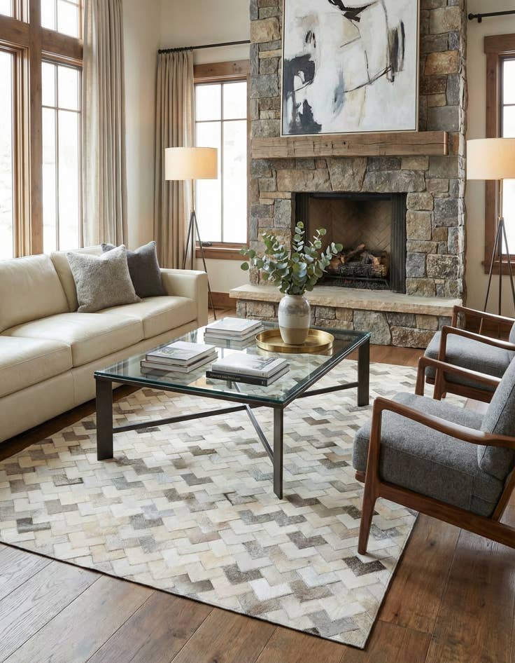 Detail image of  5' 2 x 7' 11 Cowhide - Patchwork Rug