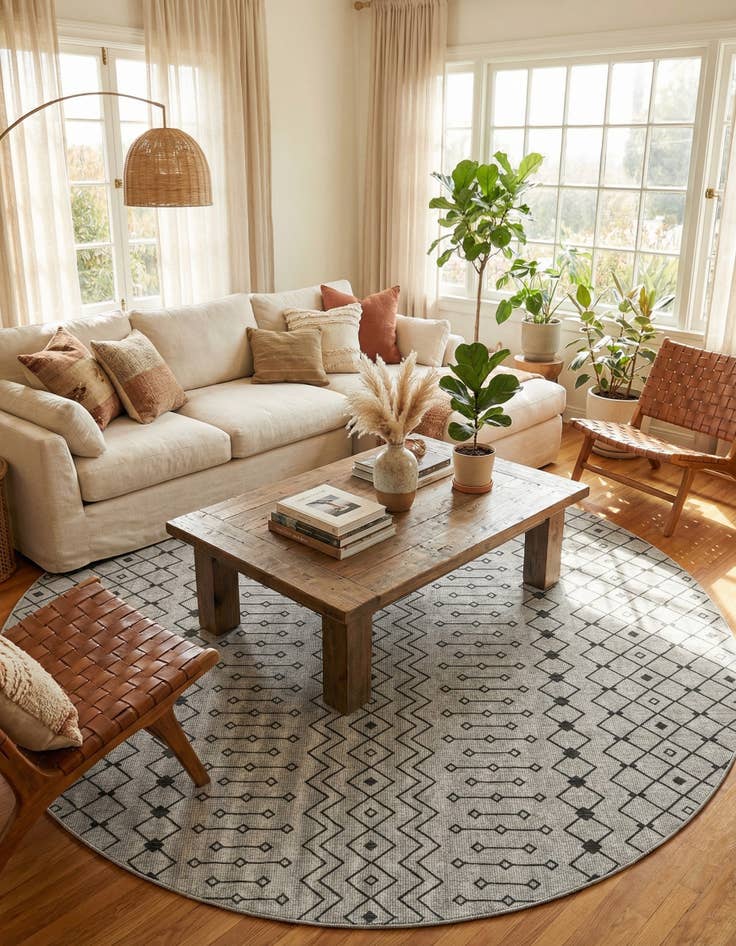 Detail image of 13' x 13'  Washable Trellis Indoor / Outdoor Round Rug