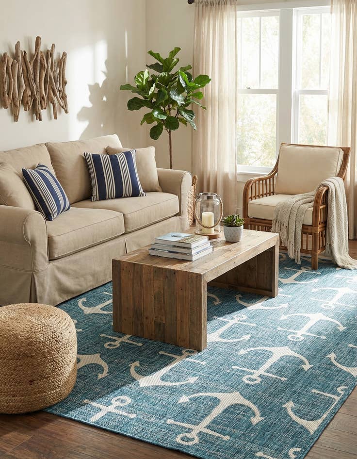 Detail image of 6' x 9'  Washable Coastal Indoor / Outdoor Rug