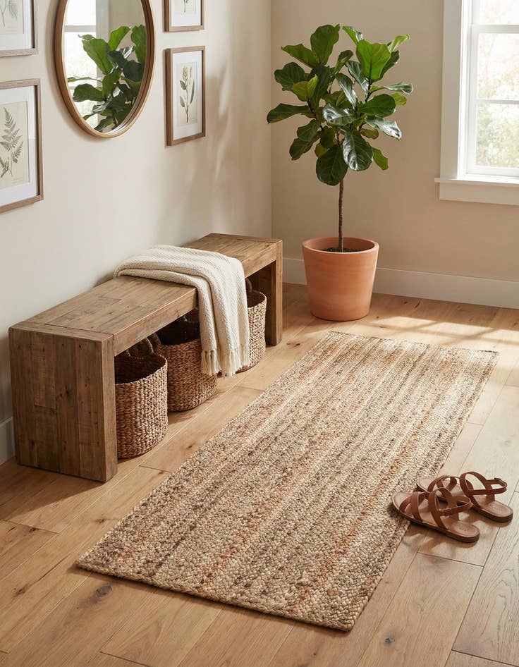 Detail image of  2' x 5' 1  Hand Braided Jute Runner Rug