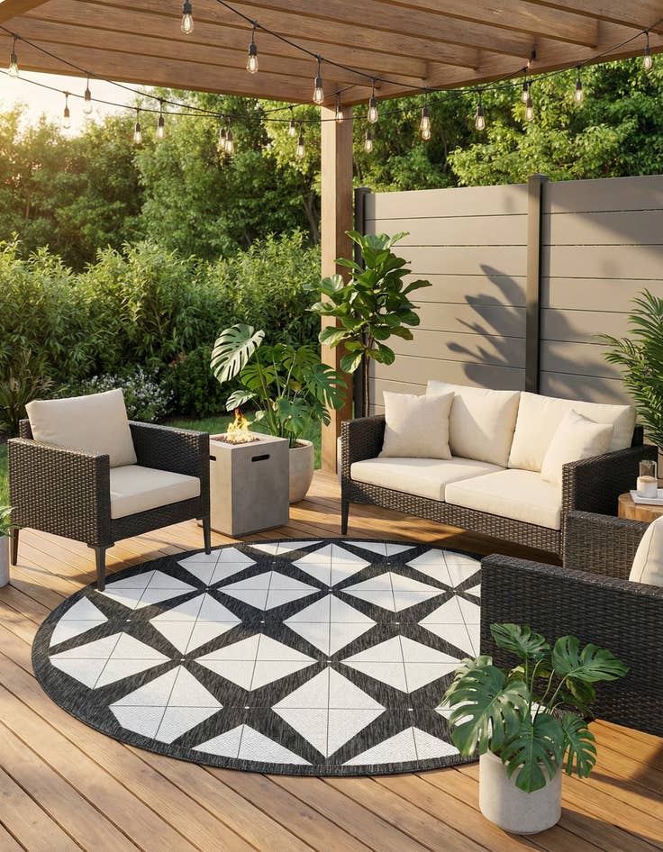 Detail image of 7' 10 x 7' 10  Washable Modern Indoor / Outdoor Round Rug