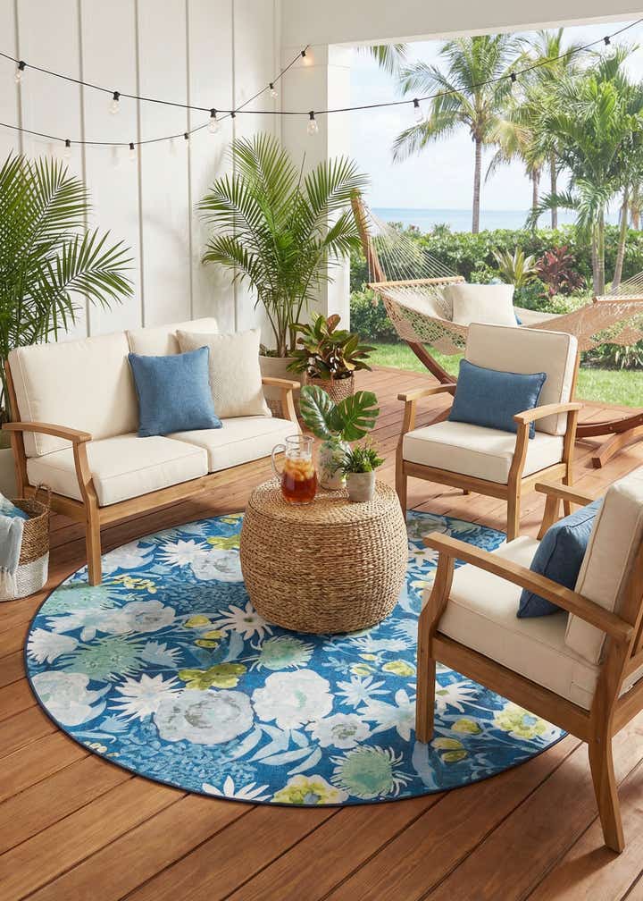 10' x 10' Easy-Clean Jill Zarin Caribbean Indoor / Outdoor Round Rug