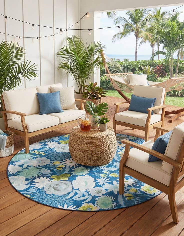 Detail image of 10' x 10' Easy-Clean Jill Zarin Caribbean Indoor / Outdoor Round Rug
