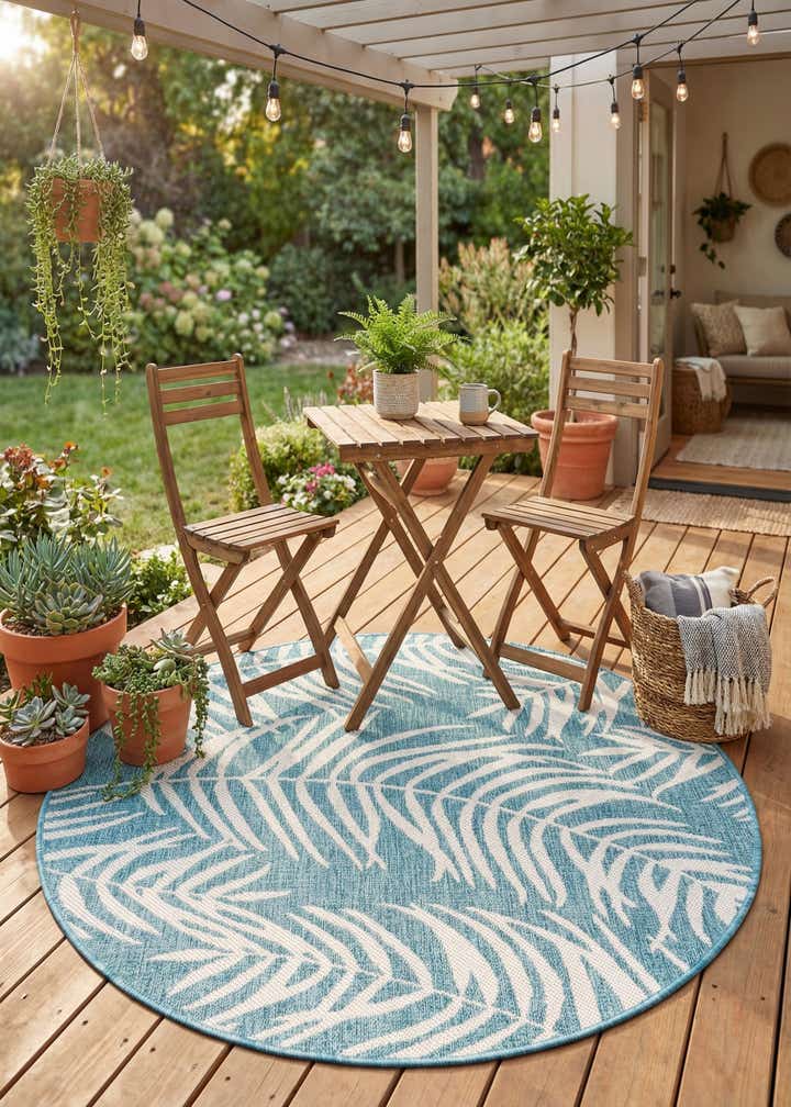 4' x 4' Easy-Clean Botanical Indoor / Outdoor Round Rug