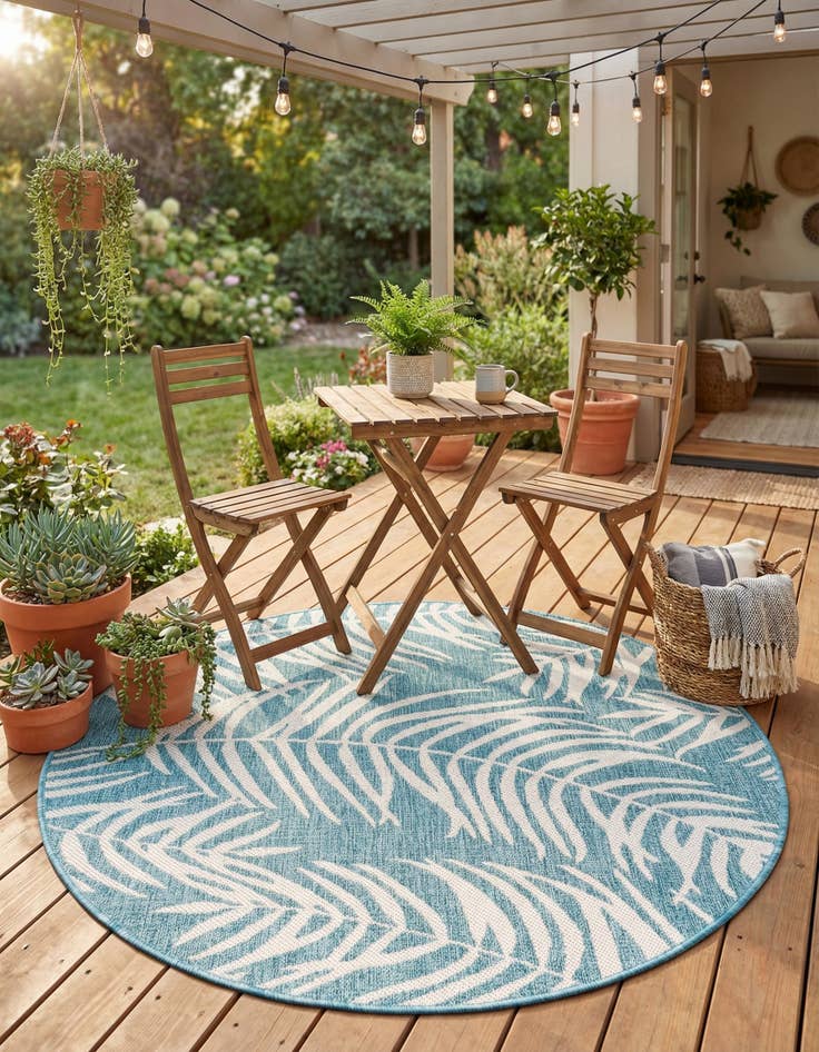 Detail image of  4' x 4'  Washable Botanical Indoor / Outdoor Round Rug