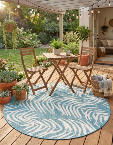 4' x 4' Easy-Clean Botanical Indoor / Outdoor Round Rug