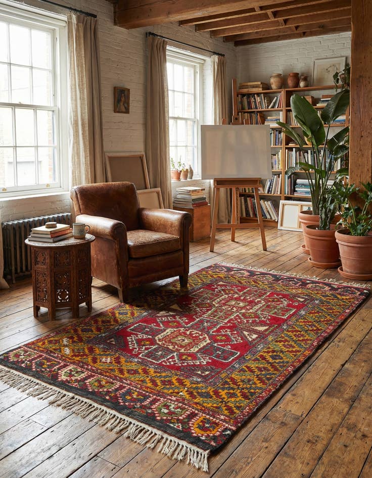 Detail image of 4' 2 x 6' 10 Hand Knotted Anatolian Wool Rug
