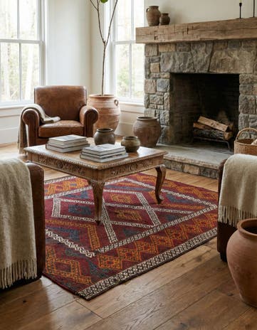 4' x 4' 3 Hand Woven Kilim Fars Wool Square Rug