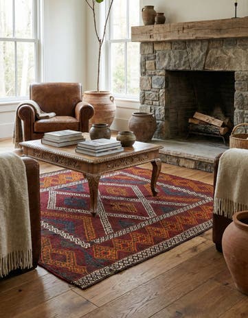 4' x 4' 3 Hand Woven Kilim Fars Wool Square Rug