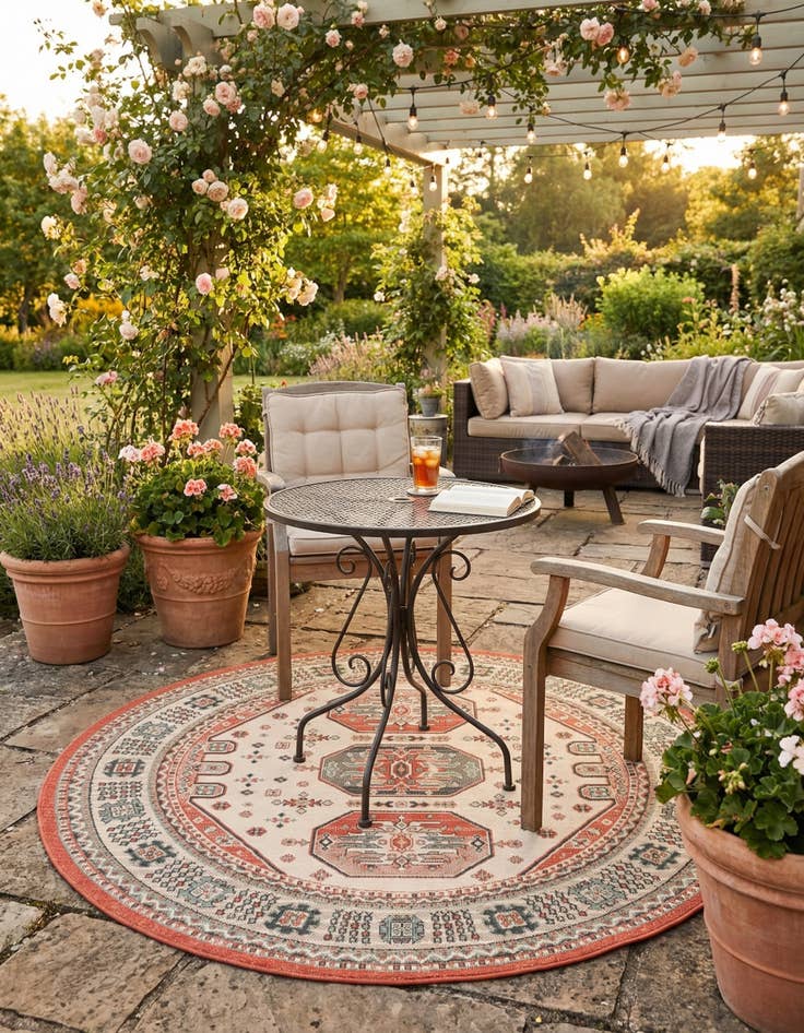 Detail image of 6' x 6'  Washable Traditional Indoor / Outdoor Round Rug