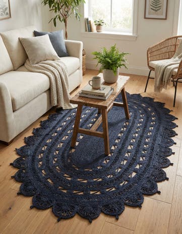 5' 1 x 8' Handmade Braided Jute Oval Rug