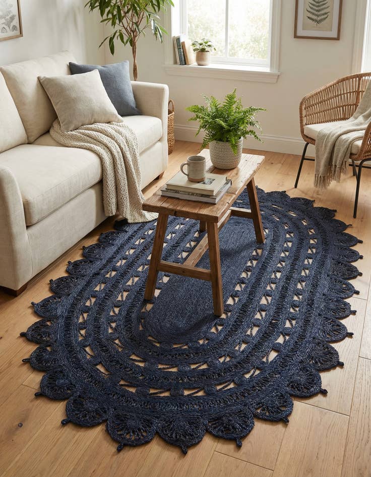 Detail image of  5' 1 x 8'  Hand Braided Jute Oval Rug