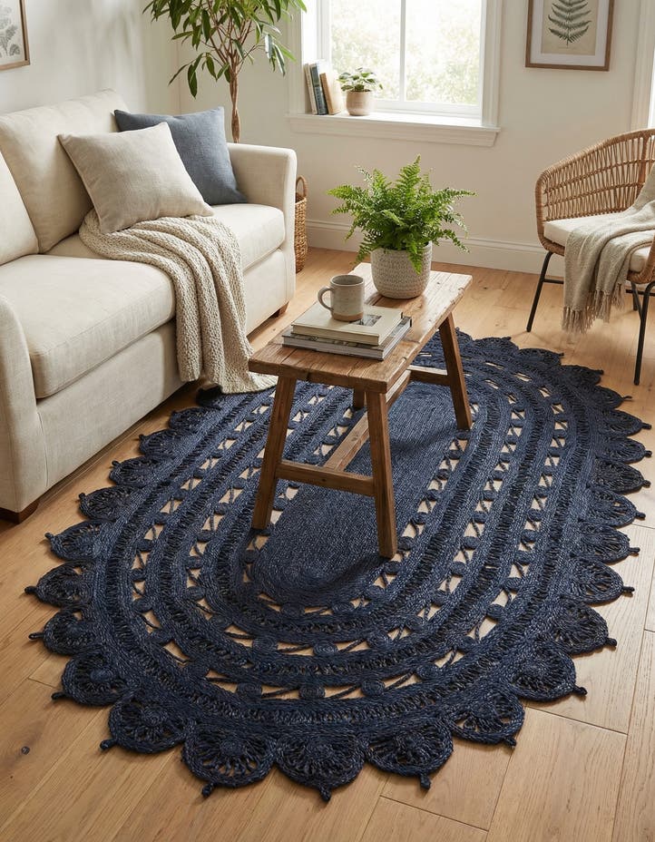 5' 1 x 8' Handmade Braided Jute Oval Rug