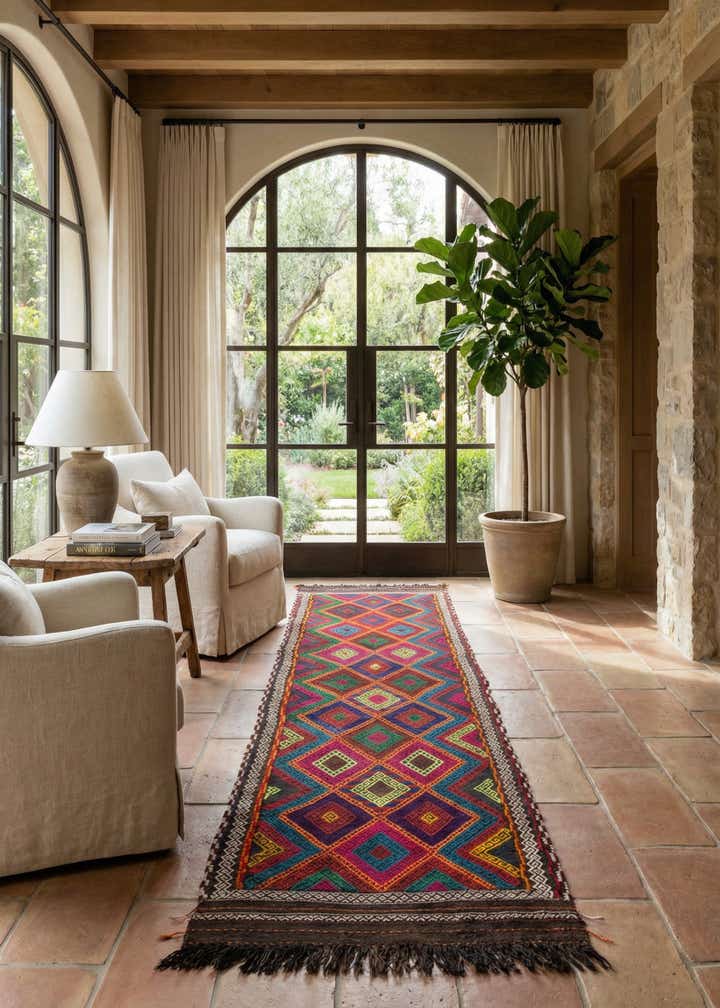 2' 1 x 8' 4 Hand Knotted Kilim Fars Persian Wool Runner Rug