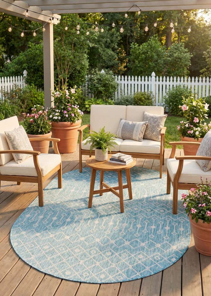 5' 3 x 8' Easy-Clean Trellis Indoor / Outdoor Oval Rug