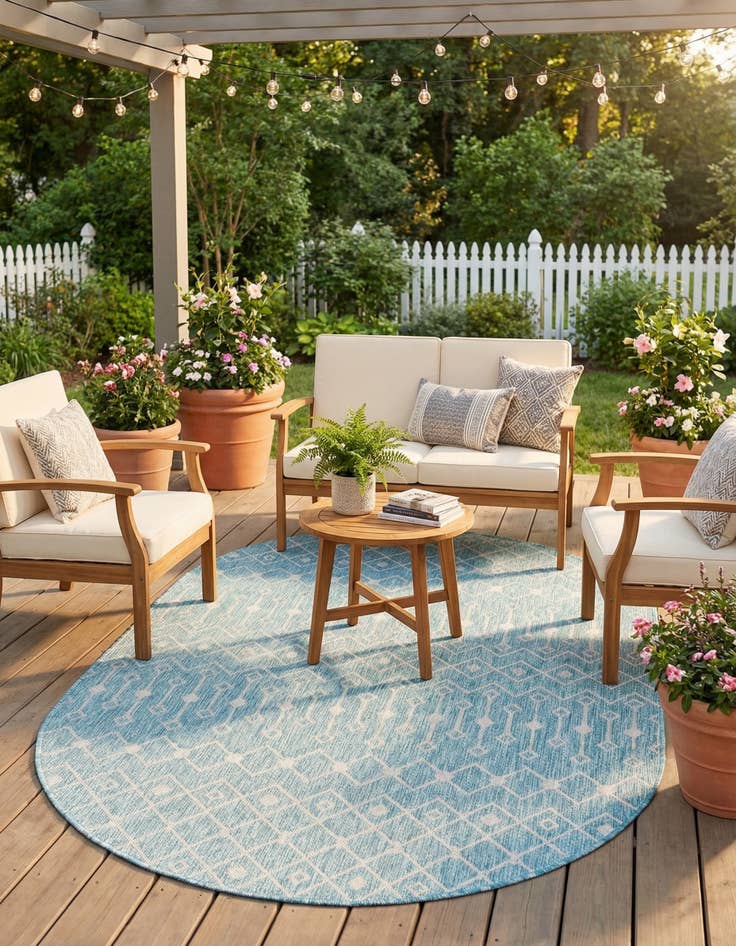 Detail image of  5' 3 x 8'  Washable Lattice Indoor / Outdoor Oval Rug