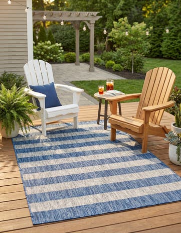 Blue Easy-Clean Ribbon Indoor / Outdoor Rug