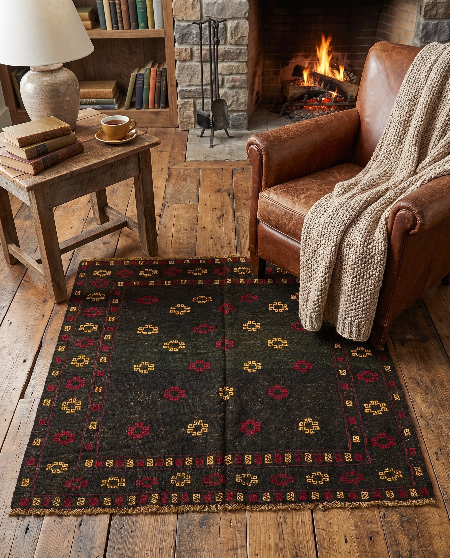 4' 3 x 4' 5 Hand Knotted Sumak Wool Square Rug