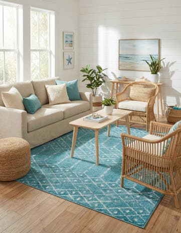 Teal blue Paxon Trellis Square Rug
