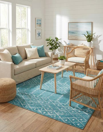 Teal blue Paxon Trellis Square Rug