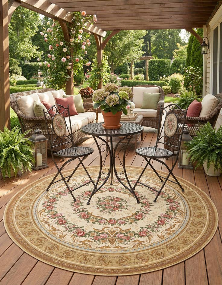 Detail image of 7' 10 x 7' 10 Easy-Clean Traditional Indoor / Outdoor Round Rug