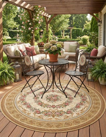 7' 10 x 7' 10 Easy-Clean Traditional Indoor / Outdoor Round Rug