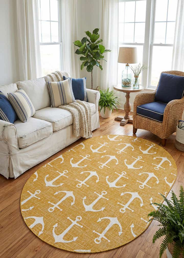 5' 3 x 8' Easy-Clean Coastal Indoor / Outdoor Oval Rug