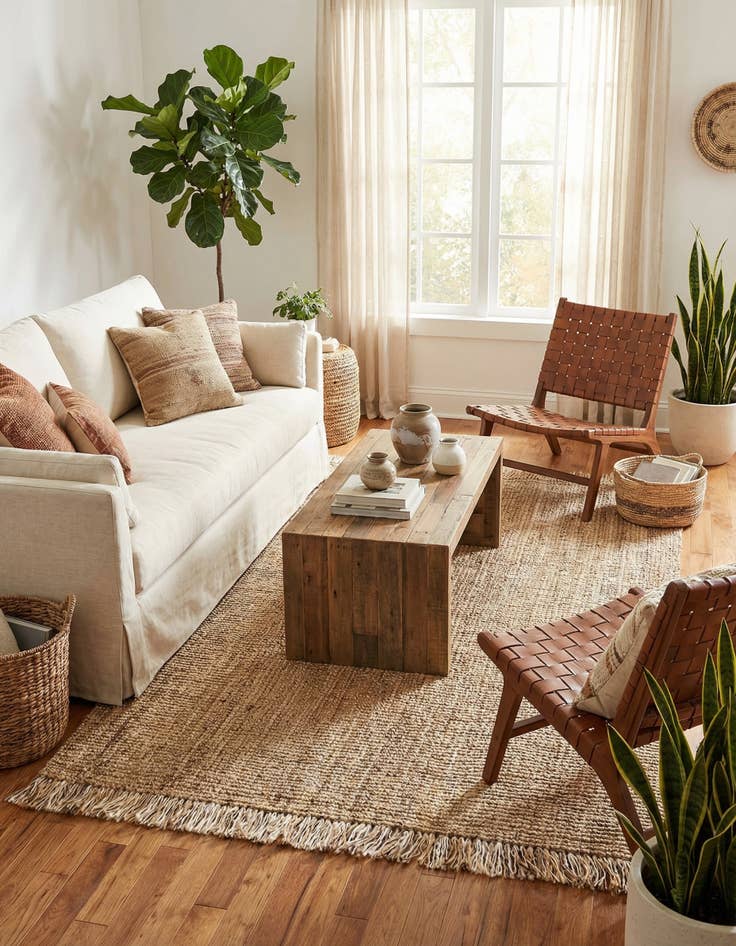 Detail image of 5' 1 x 8' Hand Woven Chunky Jute Rug