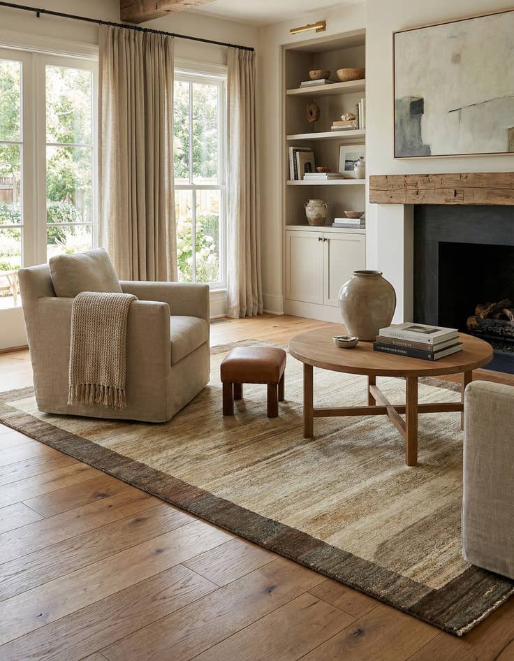 Detail image of 4' x 5' 8  Hand Knotted Modern Ziegler Oriental Rug