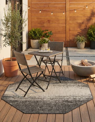 Charcoal Gray Easy-Clean Modern Indoor / Outdoor Octagon Rug