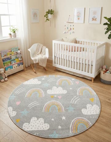 5' 3 x 5' 3 Clouds and Rainbows Whimsy Kids Round Rug