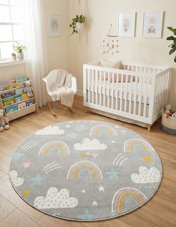 5' 3 x 5' 3 Clouds and Rainbows Whimsy Kids Round Rug