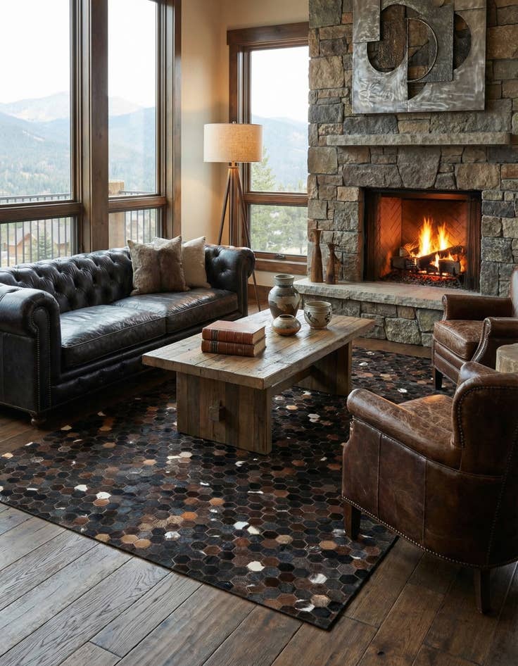 Detail image of 5' x 7' 8 Cowhide Leather Rug