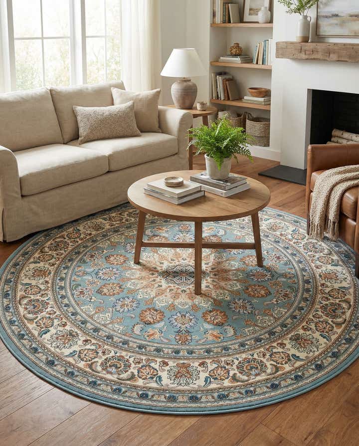 6' 1 x 6' 1 Easy-Clean Traditional Indoor / Outdoor Round Rug