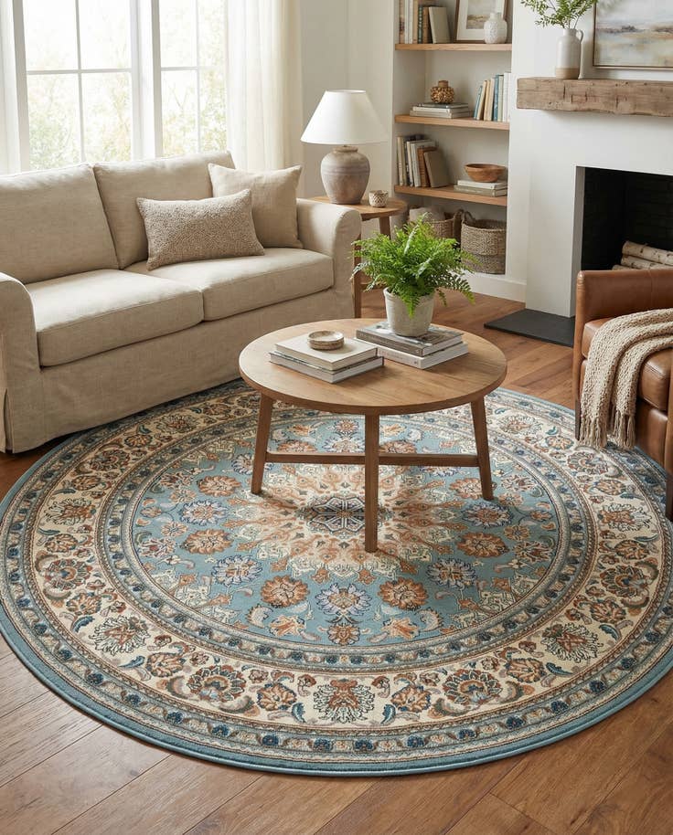 Detail image of 6' 1 x 6' 1 Easy-Clean Traditional Indoor / Outdoor Round Rug