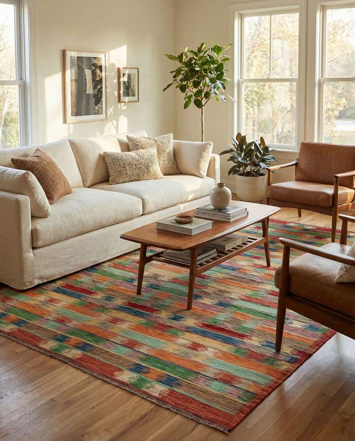 195cm x 290cm Handgewebt Kilim Modern Wolle Teppich