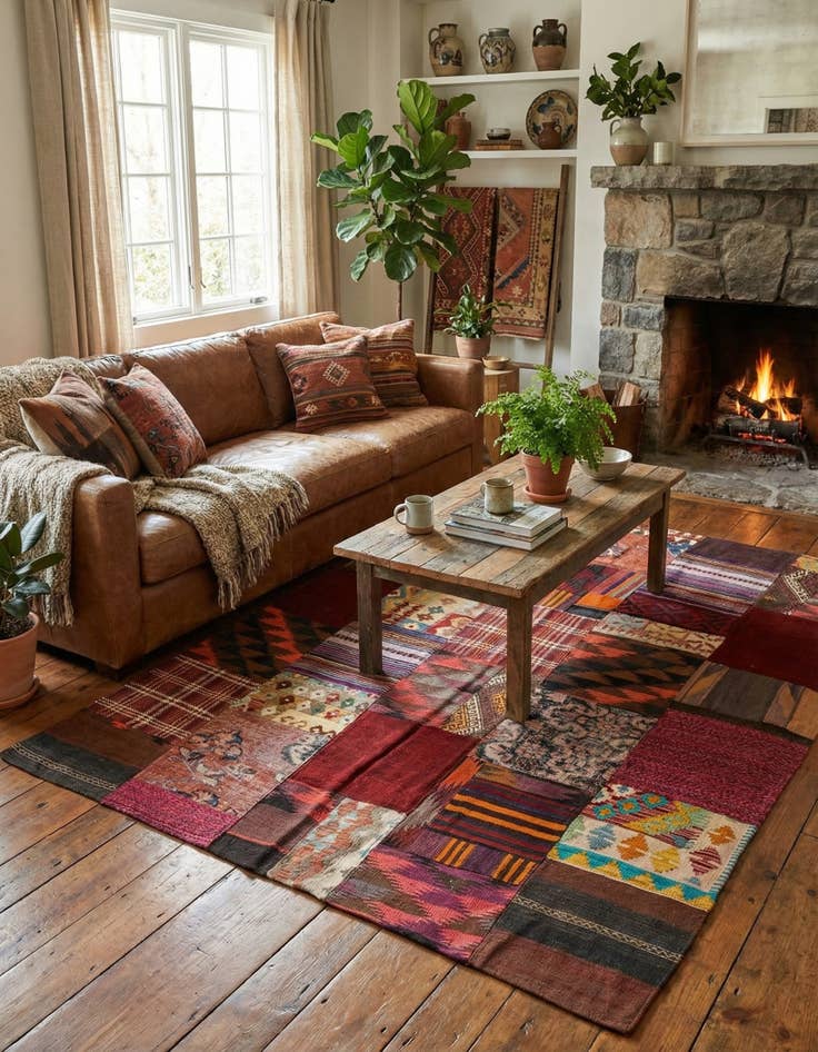 Detail image of 5' x 6' 7  Hand Woven Kilim Patchwork Wool Rug