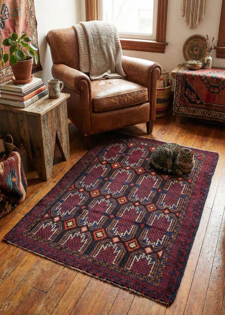 3' x 4' 7 Hand Knotted Balouch Persian Wool Rug