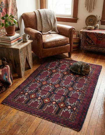 3' x 4' 7 Hand Knotted Balouch Persian Wool Rug