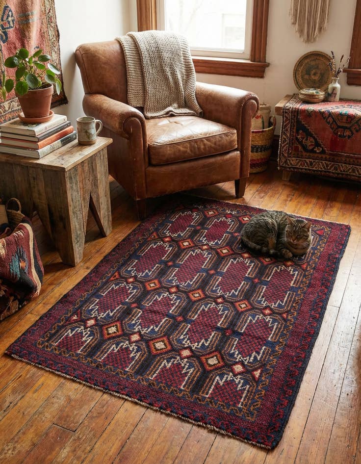 Detail image of 3' x 4' 7 Hand Knotted Balouch Persian Wool Rug