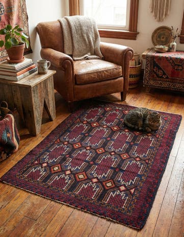 3' x 4' 7 Hand Knotted Balouch Persian Wool Rug